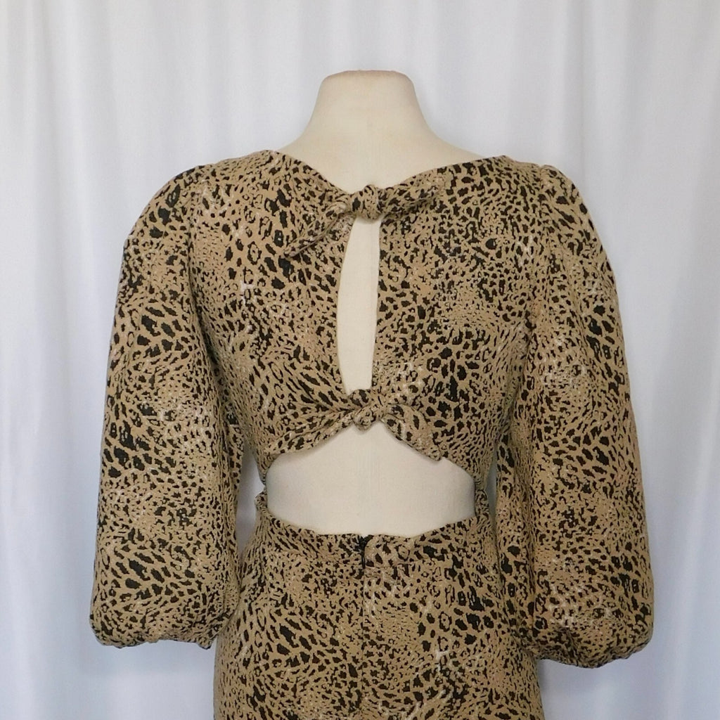 Anthropologie MAEVE Knit Cut-Out Mini Dress Leopard Animal Print Size Party 12