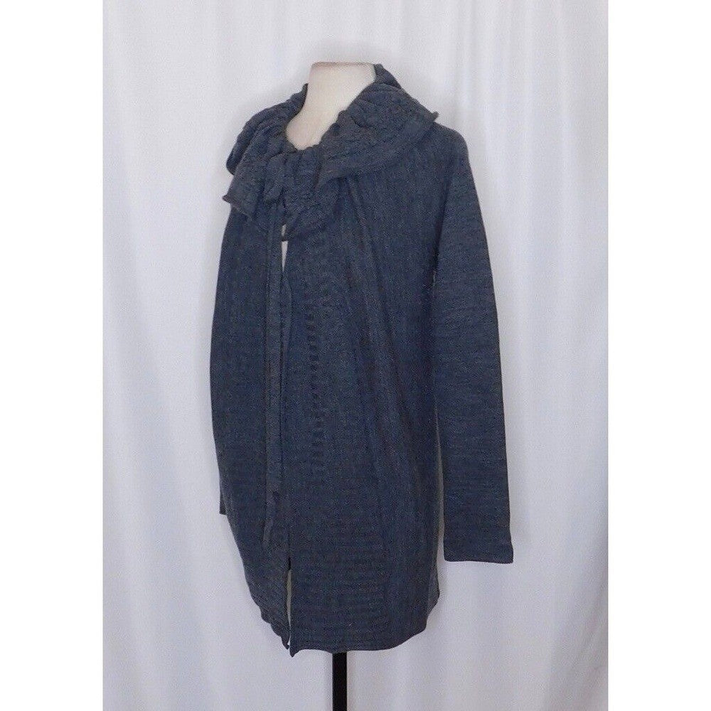 Anthropologie MOTH Gray Wool Ha'penny Cardigan Ruffled Cinched Tie Neck Medium