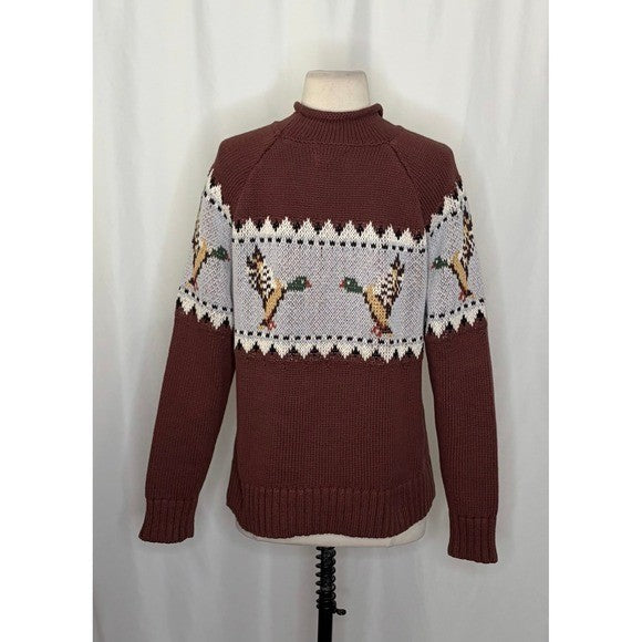 NWT!! L.L. BEAN Signature Currant Mallard Fair Isle Duck Cotton Sweater X-Small
