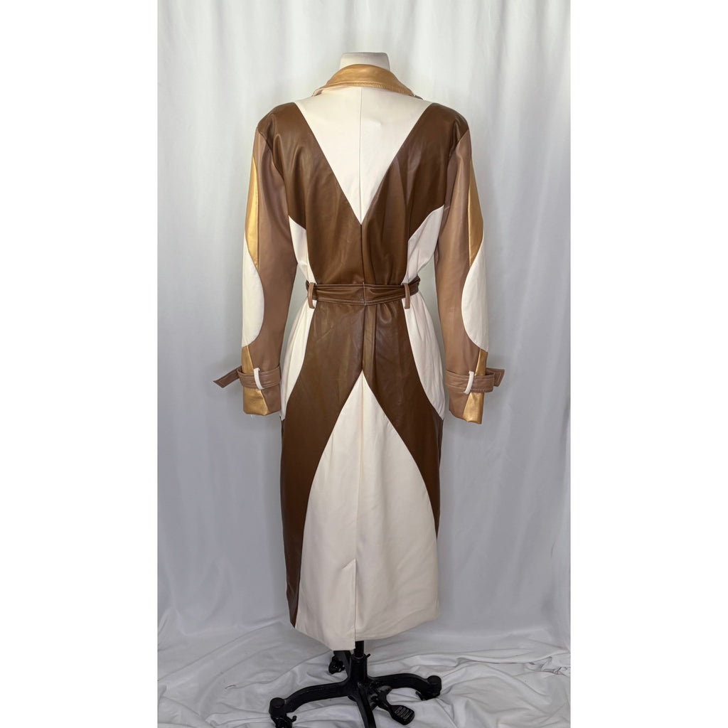 COLIN LOCASCIO Francine Patchwork Trench Coat Vegan Leather Belted Retro Small
