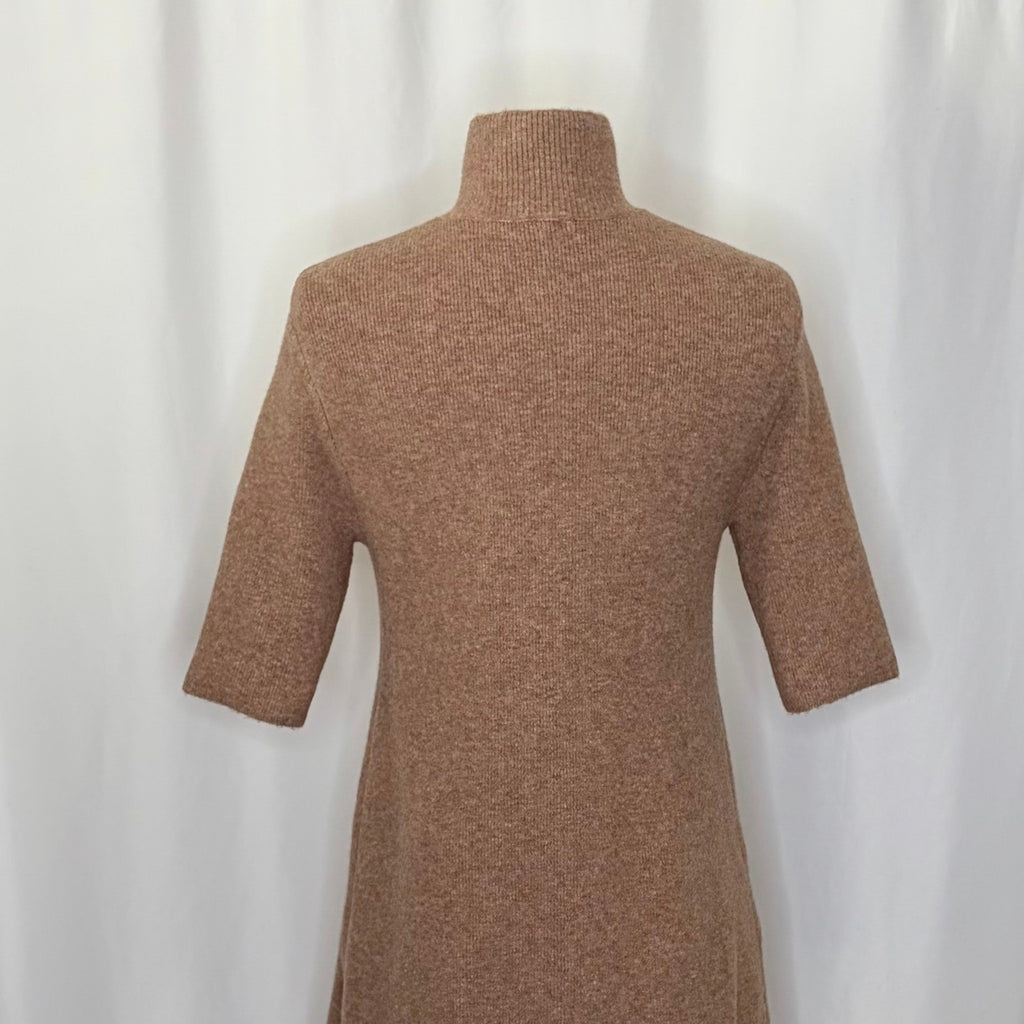 ZARA Chic Mock Neck A-Line Dress Pockets Brown Wool Preppy Mockneck Knit Small