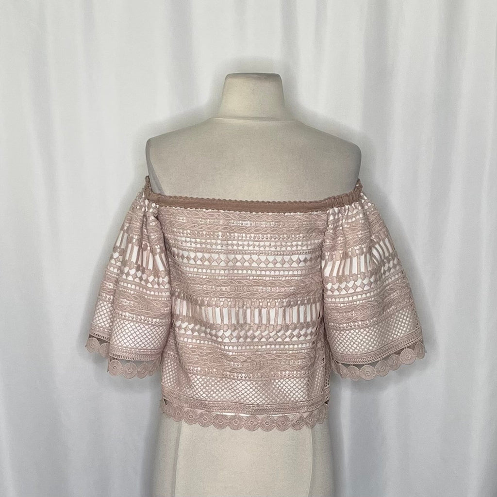 Revolve ALEXIS Finn Lace Off Shoulder Top Blouse Blush Pink Silk Lacey X-Small