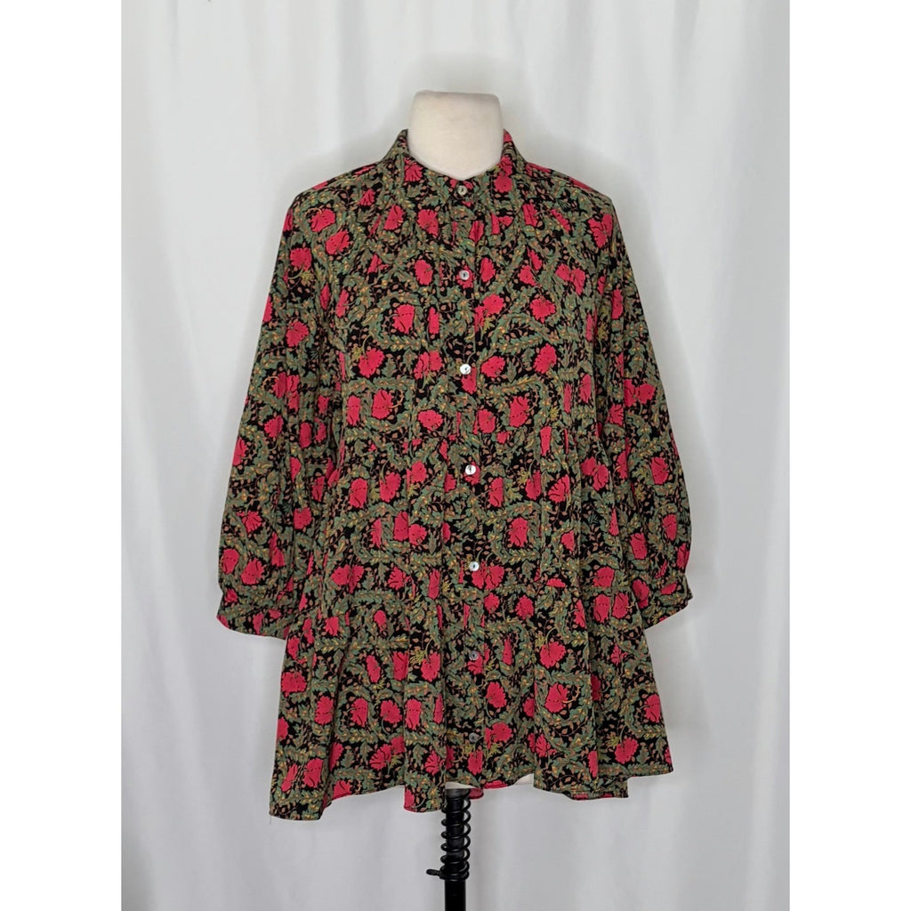 Anthropologie ERI + ALI Iona Floral Soft Swing Blouse Tiered Top Shirt Medium