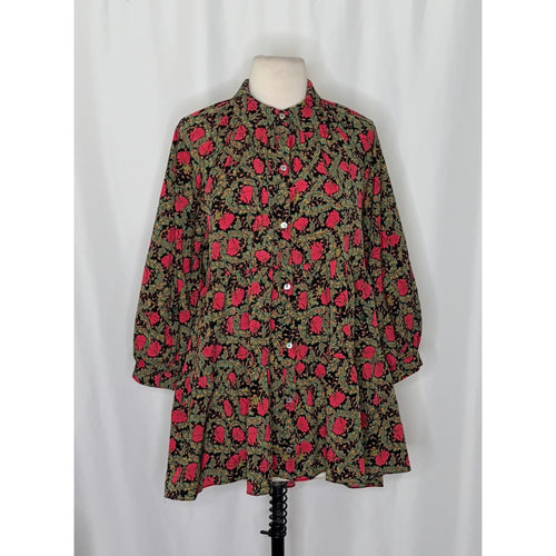 Anthropologie ERI + ALI Iona Floral Soft Swing Blouse Tiered Top Shirt Medium