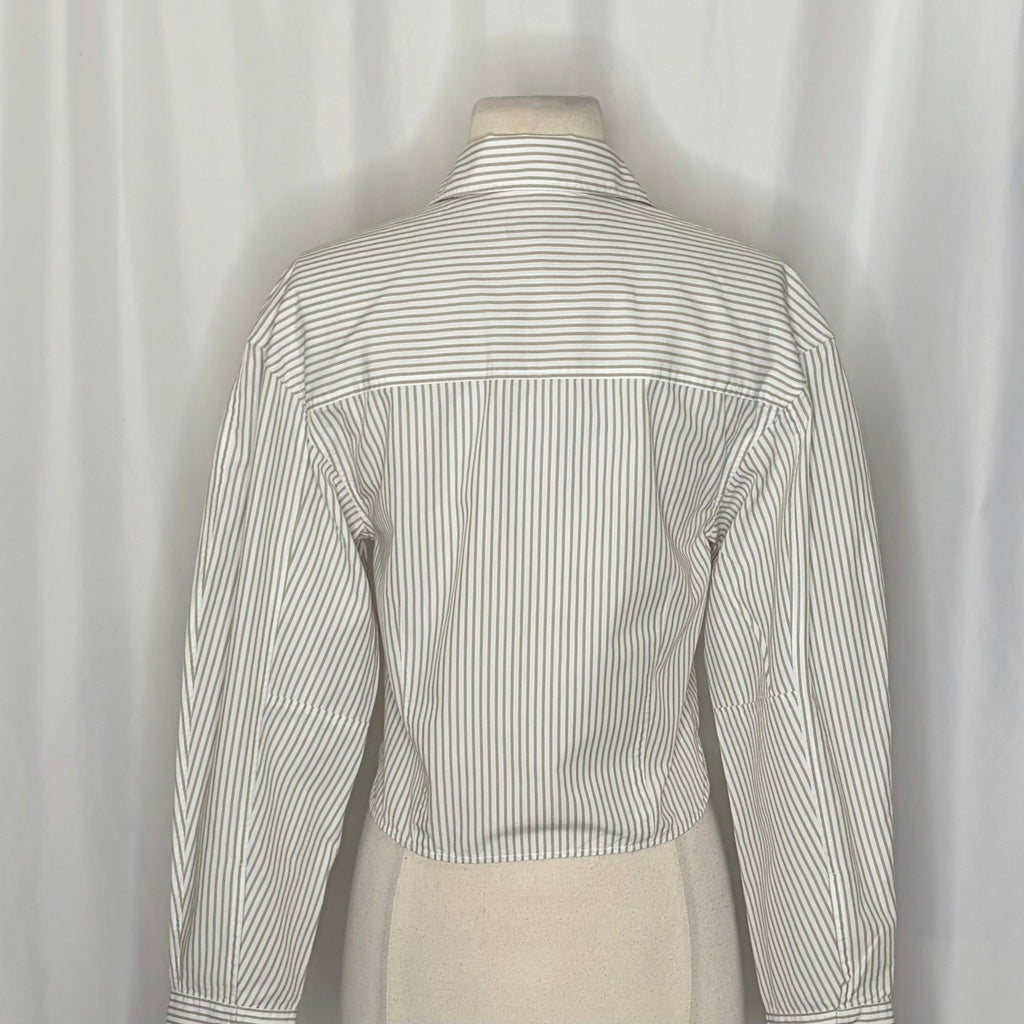 RAG & BONE Becca Striped Buttondown Shirt Top Cropped Green White Stripes Small