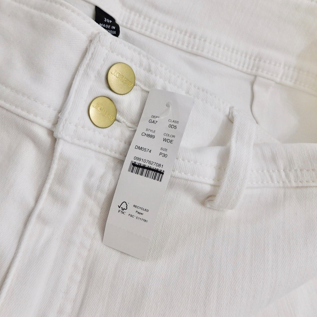 NWT!! J. CREW Slim Wide Jeans Stacked Buttons Solid White Size 30 Petite 30P