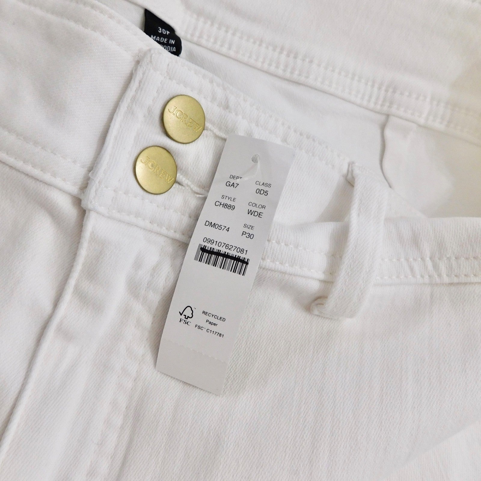NWT!! J. CREW Slim Wide Jeans Stacked Buttons Solid White Size 30 Petite 30P