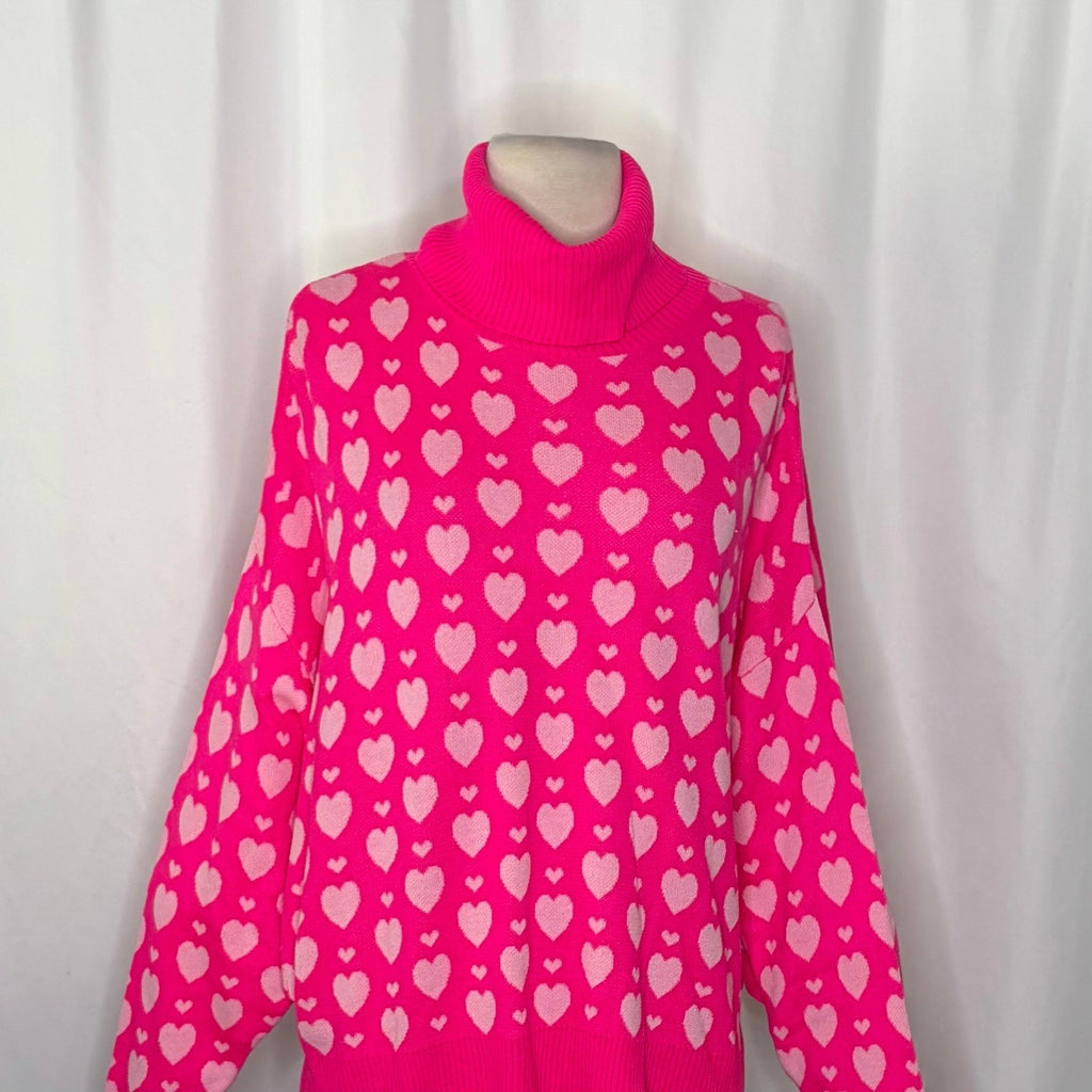 LILLY PULITZER Liggy Sweater Passion Fruit Pink Valentine Heart Jacquard Small