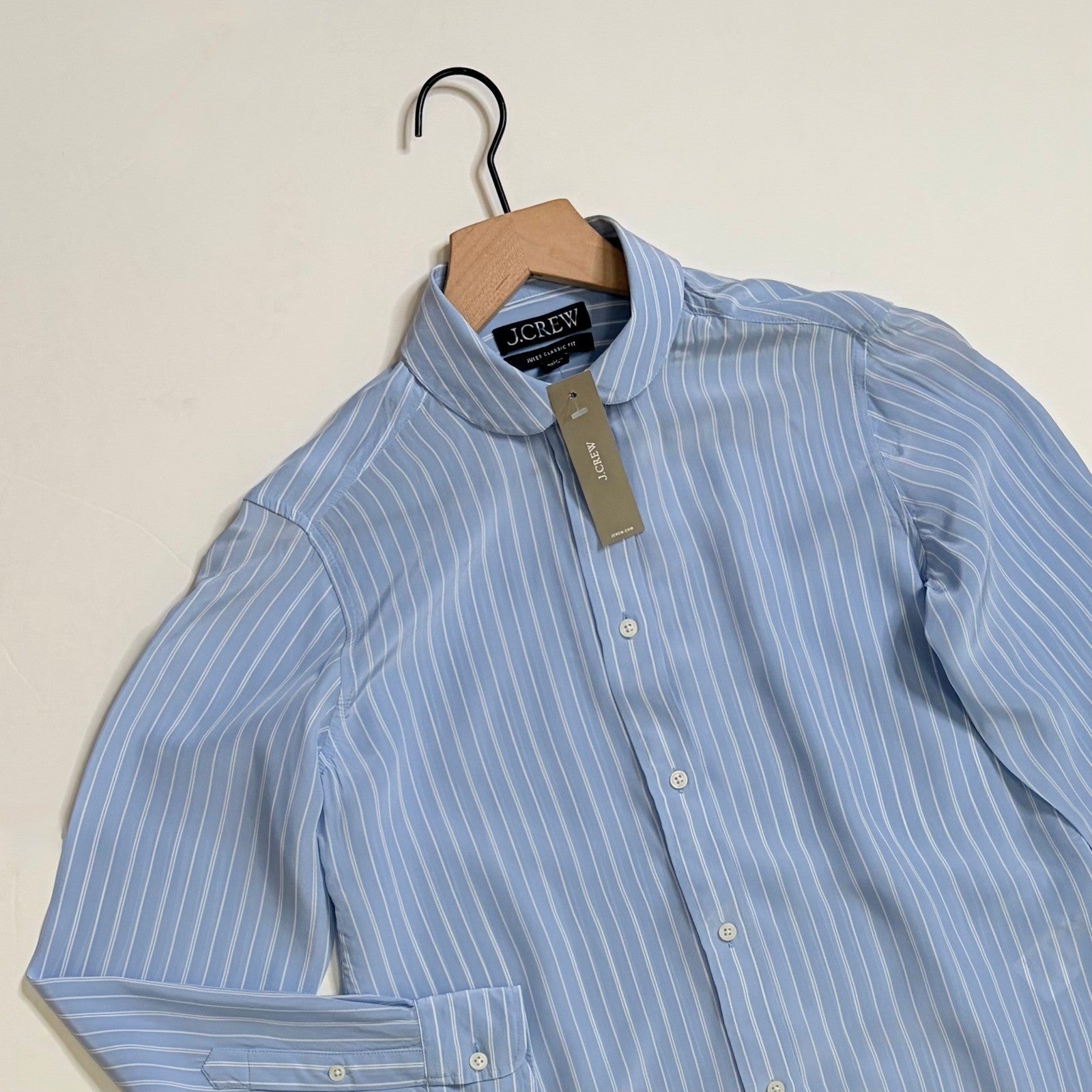 NWT!! J. CREW Jules Club Collar Shirt Striped Crepe De Chine Blue Stripe Size 00