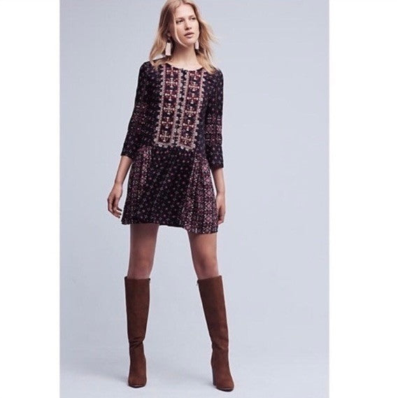 Anthropologie VANESSA VIRGINIA Kaleidoscope Beaded Shirtdress Dress Medium
