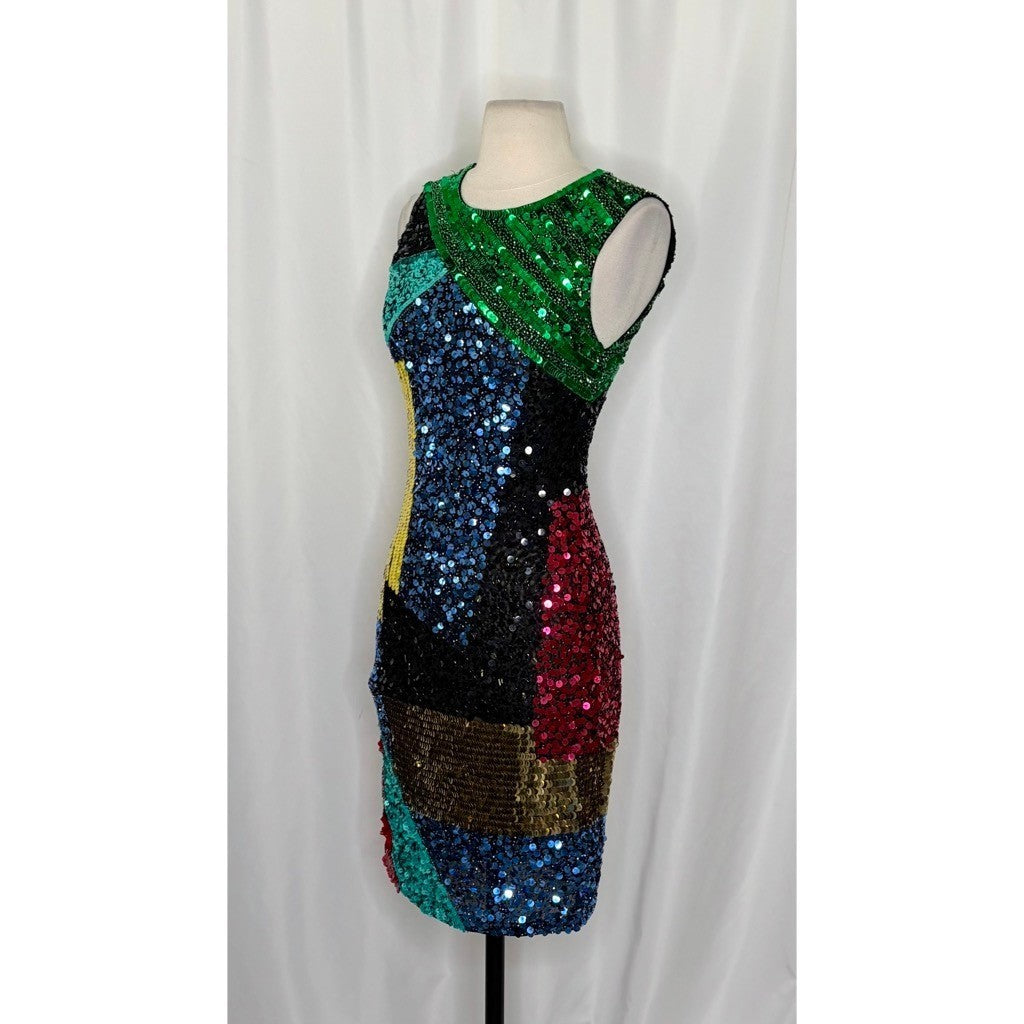 NWT!! ALICE + OLIVIA Nat Sequin Embellished Dress Sheath Beaded Colorful Size 2