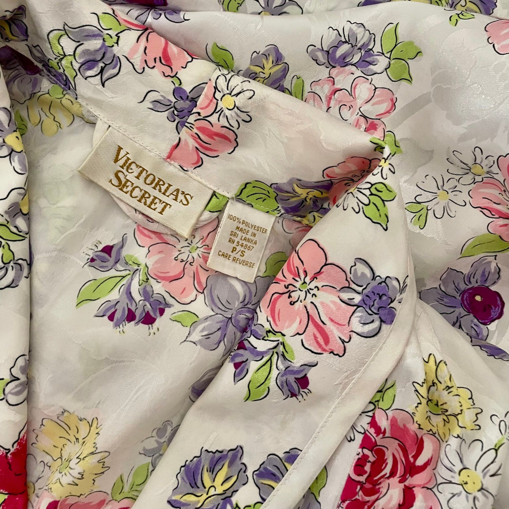 Vintage VICTORIA'S SECRET Gold Label Floral Jacquard Satin Robe Pockets Small