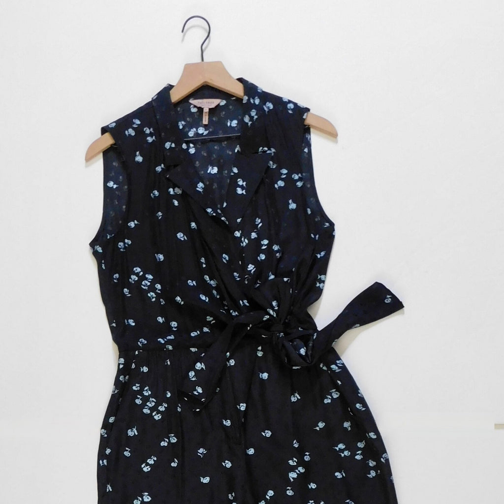 REBECCA TAYLOR Tailored Leandra Silk Floral Tie Waist Jumpsuit Jacquard Size 8
