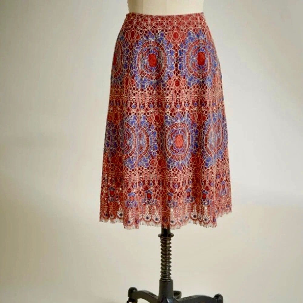 SUNDANCE Elisa Lace Skirt Bohemian Feminine Coquette Scalloped Hem Medium