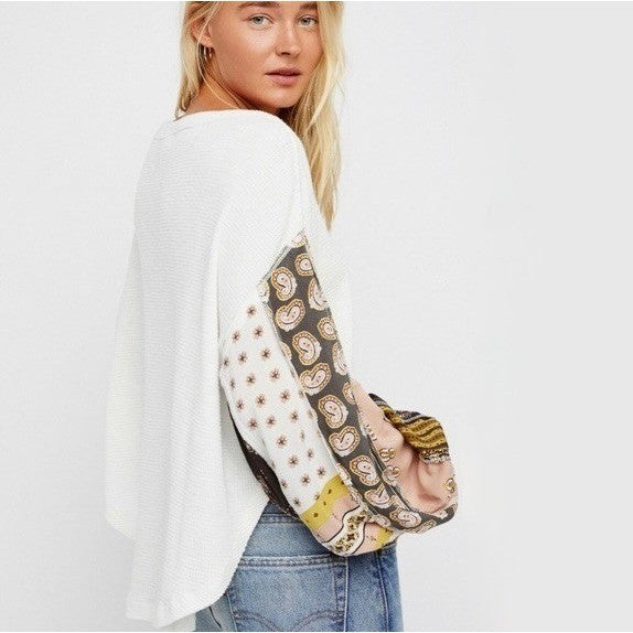 Free People WE THE FREE Blossom Thermal Top Shirt Bohemian Oversized Large