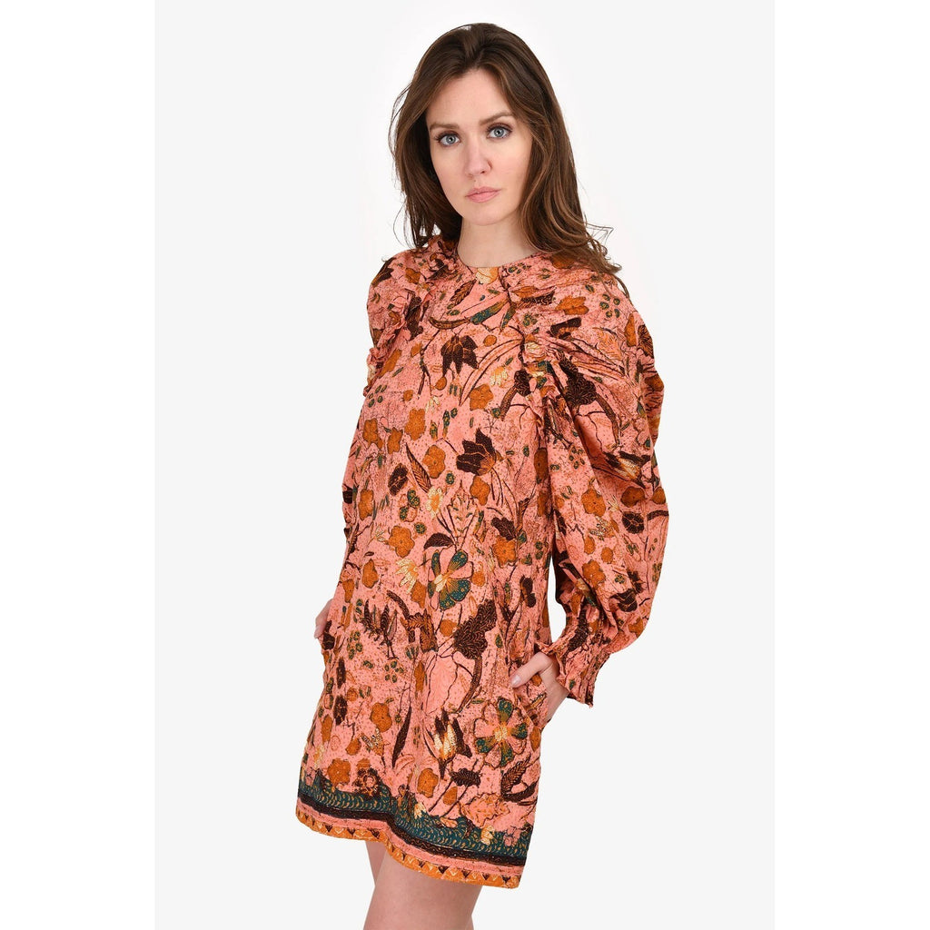 ULLA JOHNSON Devya Dress Blush Pink Floral Mini Ruffled Balloon Sleeve Size 4