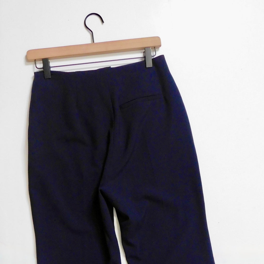 NANUSHKA Tulip Cady Flared Trousers Navy Blue Solid Slit Legs Office Small