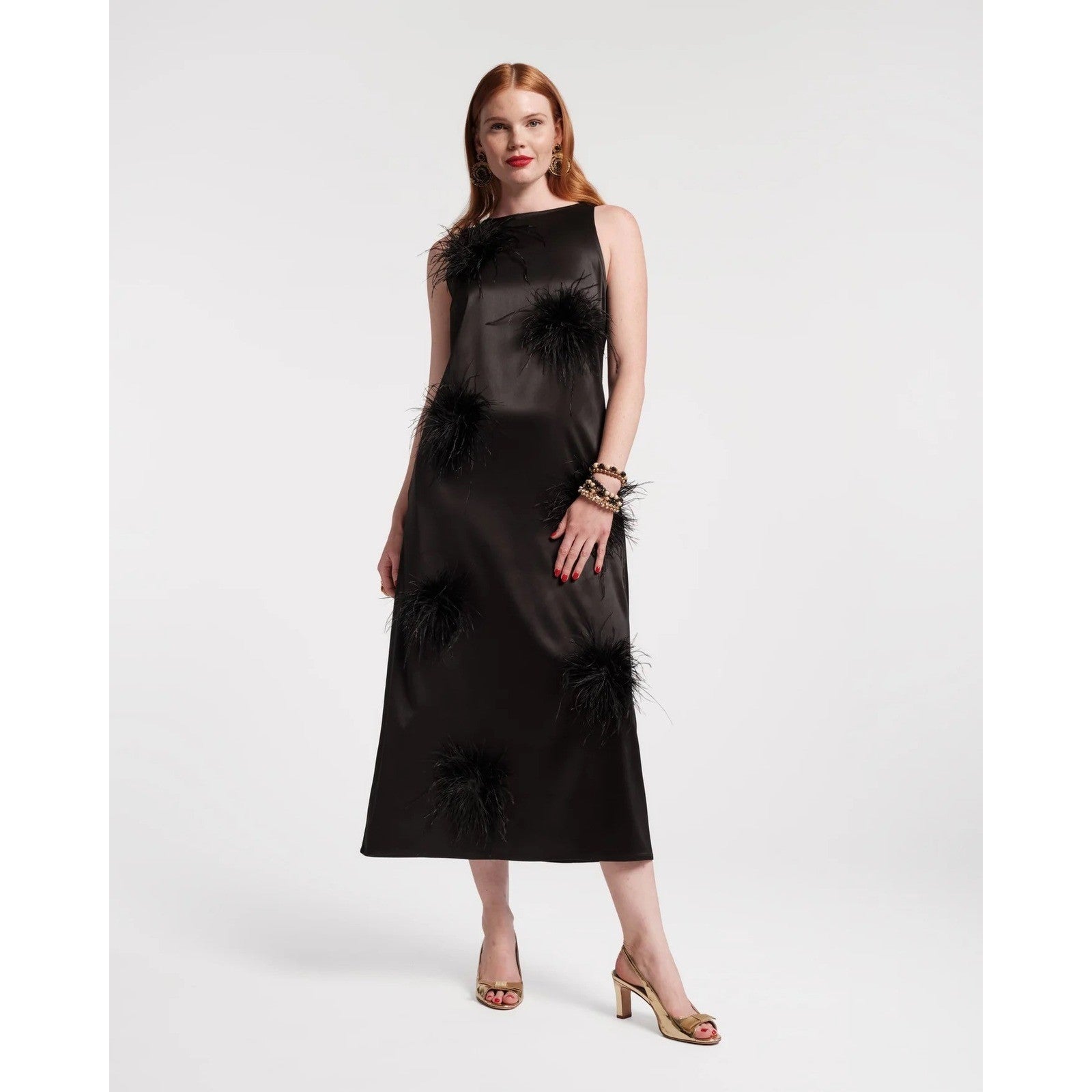 NWT!! FRANCES VALENTINE Feather Maxi Dress Solid Black Party Cocktails Small