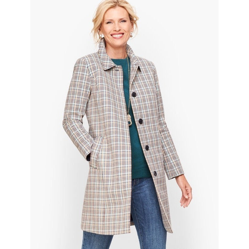 NWT!! TALBOTS Checkered Mac Plaid Coat Jacket Checked Preppy Classic Size 2