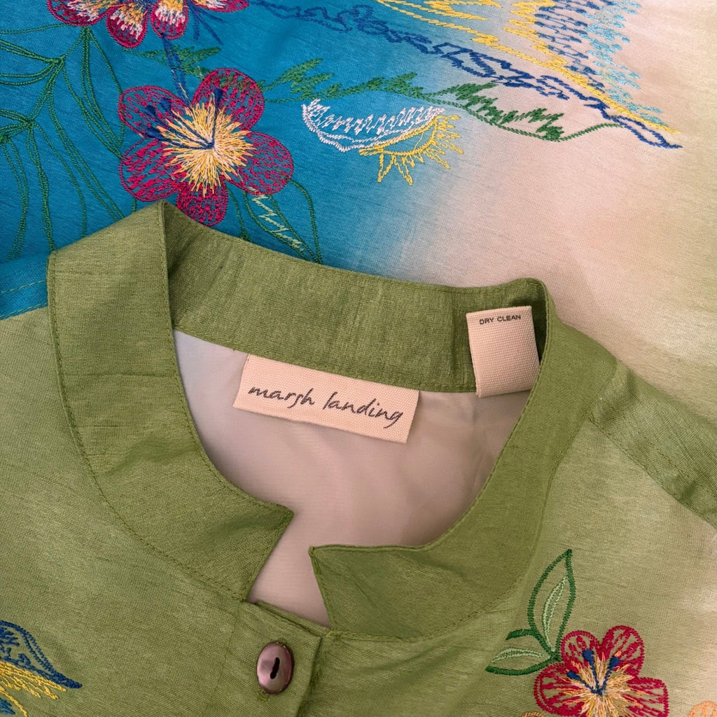 Vintage MARSH LANDING Embroidered Floral Islands Jacket Ombré Asian Medium