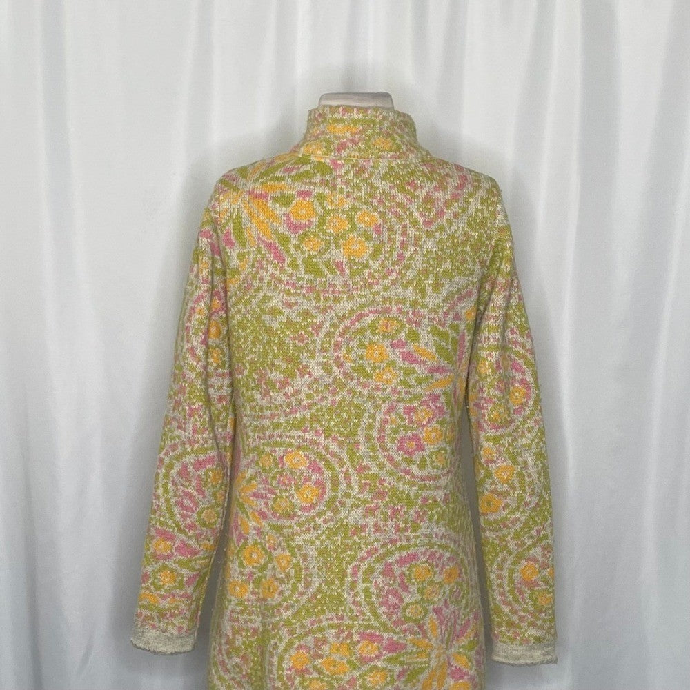 SUNDANCE Floral Longline cardigan Sweater Lambswool Mock Neck XSP X-Small Petite