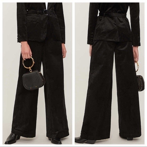 PAIGE Tinesha Corduroy Wide Leg High Rise Pants Solid Black Stretch Size 10