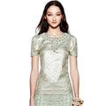 TORY BURCH Lola Top Blouse Aqua Glass Embellished Silk Brocade Floral Size 4