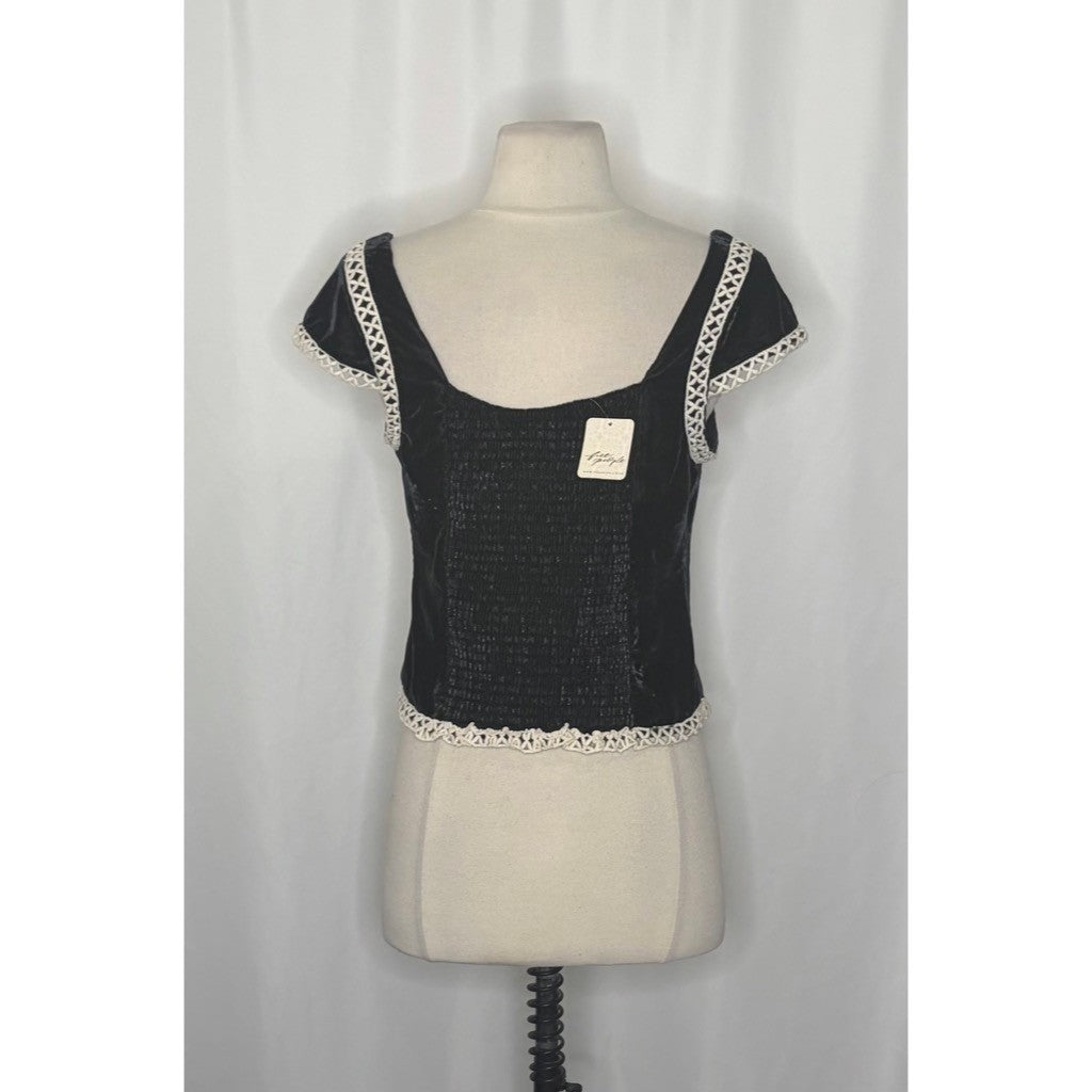 NWT!! FREE PEOPLE Tyler Velvet Corset Top Black Cream Embroidered Bohemian Large