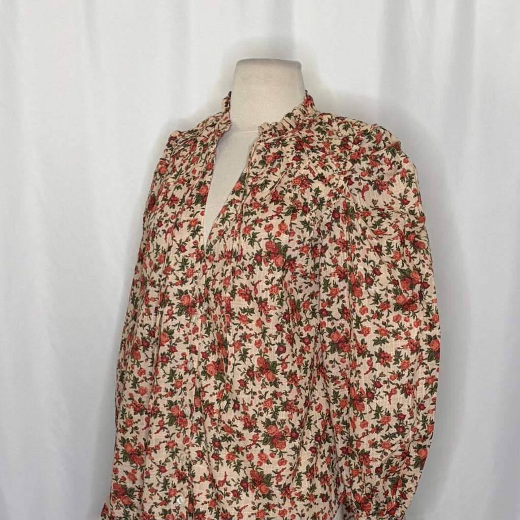 FREE PEOPLE Meant To Be Blouse Floral Vintage Combo Ruffled Smocked Small