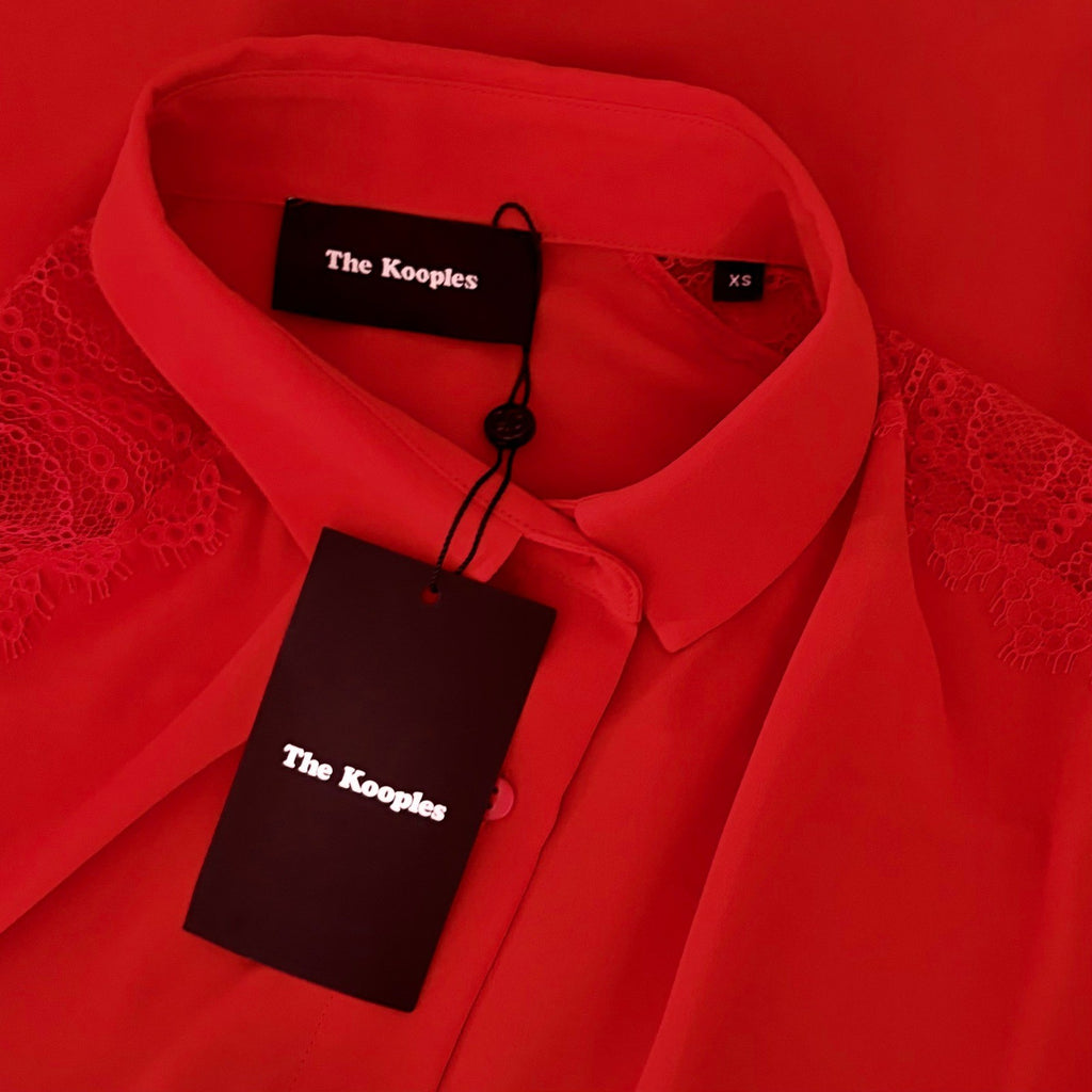 NWT!! THE KOOPLES Red Crepe Lace Shirt Blouse Buttondown Valentine Solid X-Small