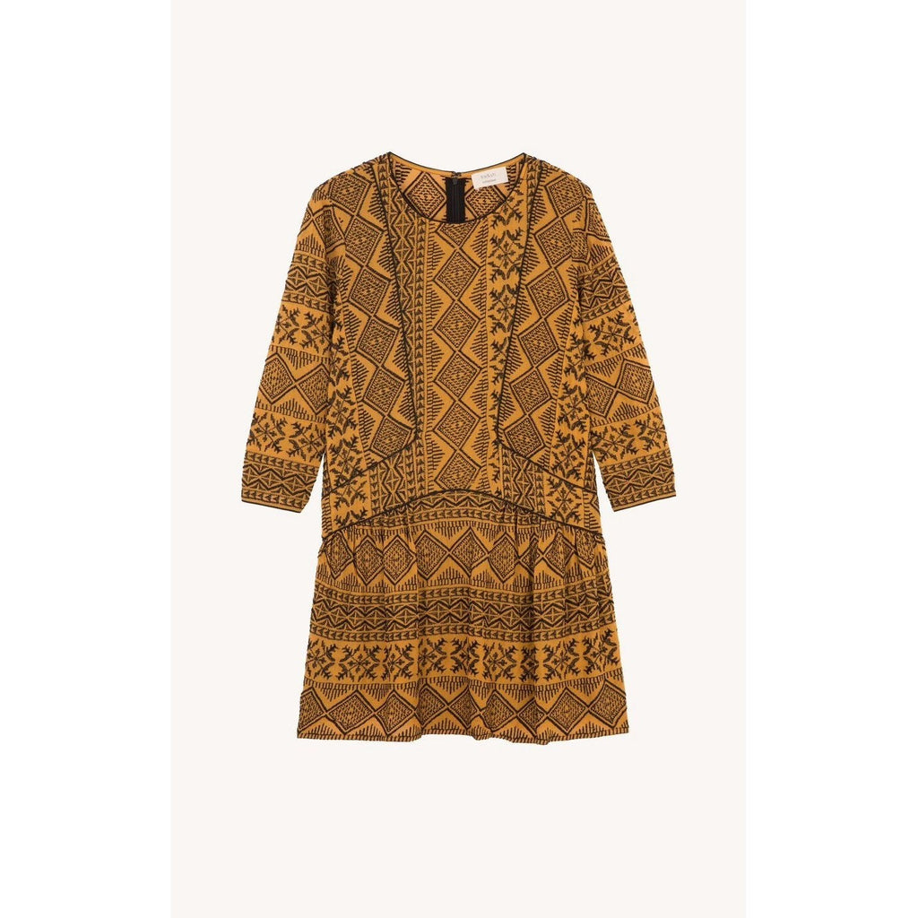 BA&SH Mara Embroidered Geometric Drop Waist Dress Golden Yellow Size 2 / Medium