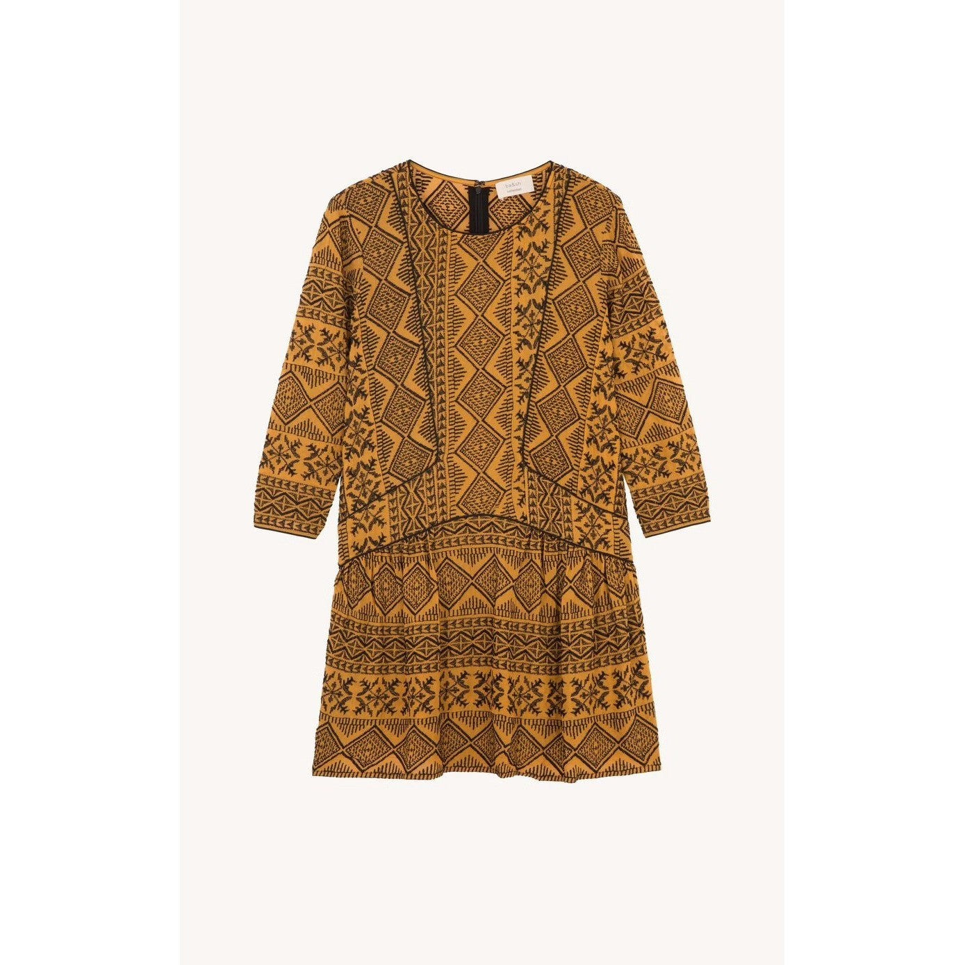 BA&SH Mara Embroidered Geometric Drop Waist Dress Golden Yellow Size 2 / Medium
