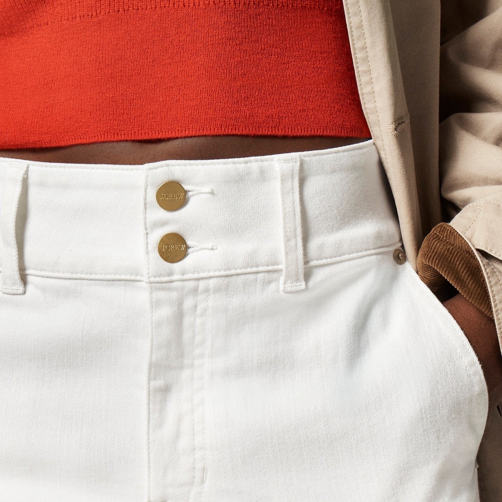 NWT!! J. CREW Slim Wide Jeans Stacked Buttons Solid White Size 30 Petite 30P