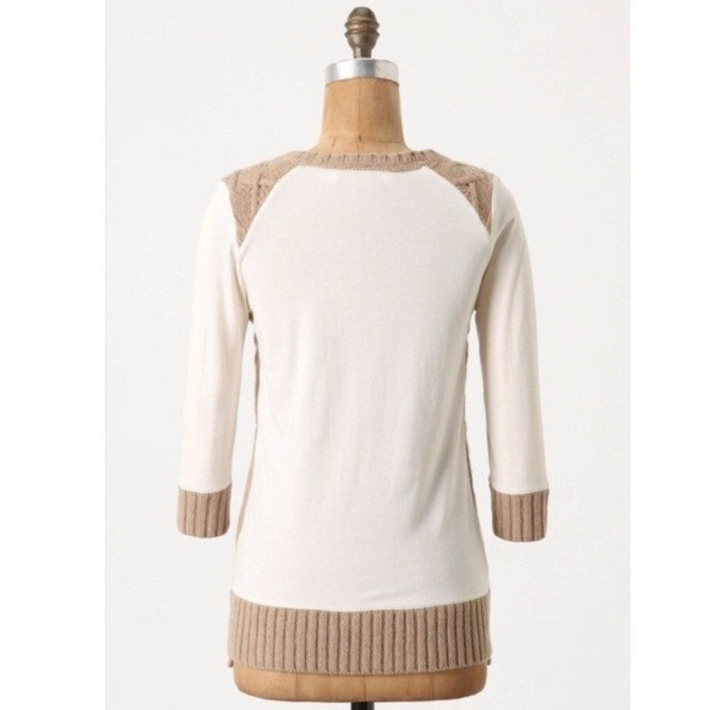 Anthropologie PILCRO Dually Clad Twofer Sweater Top Brown Wool Cable Knit M