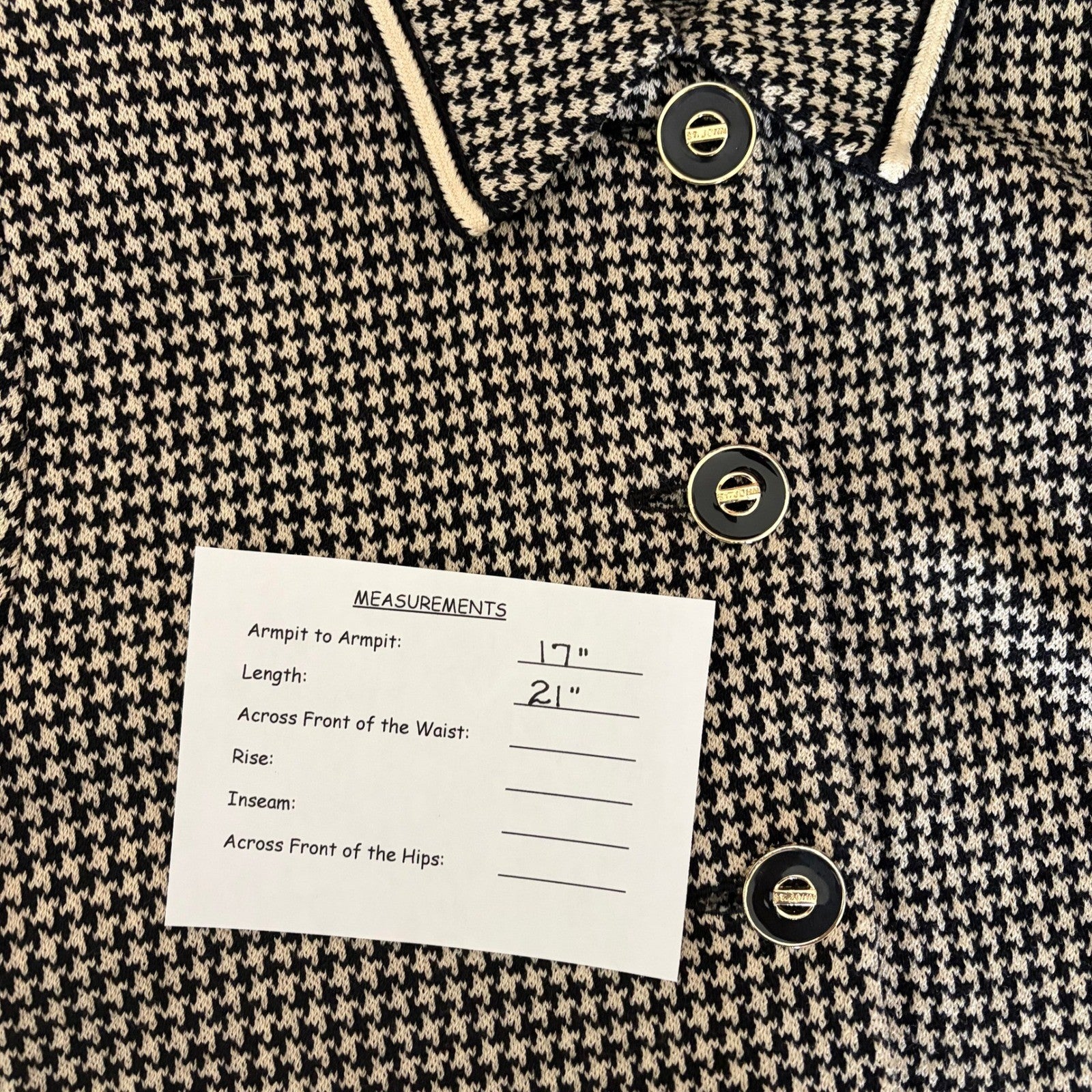ST. JOHN Collection by Marie Gray Black Ivory Houndstooth Blazer Jacket Size 6