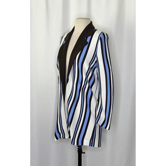 Exclusively MISOOK Striped Knit Blazer Cardigan Blue Black White Knitwear Small