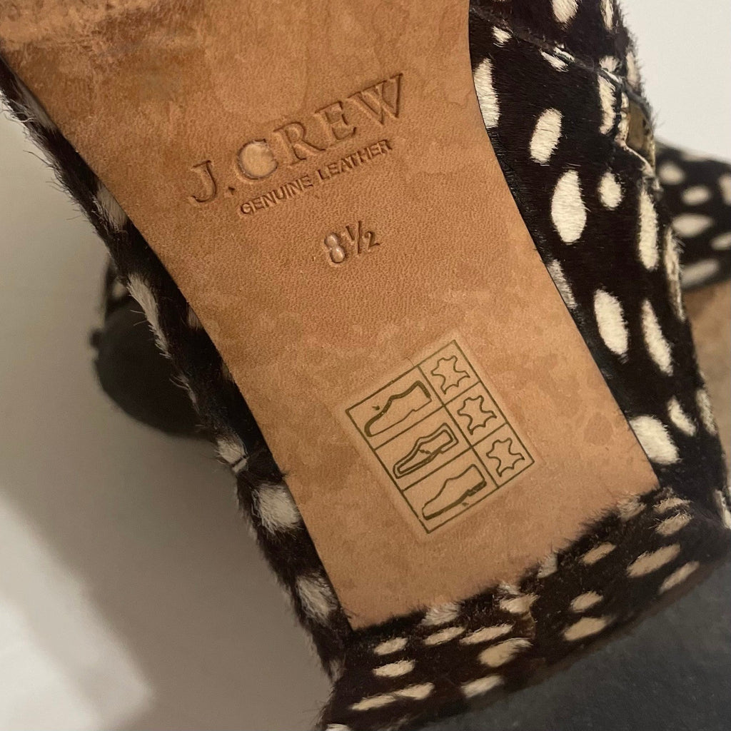 J. CREW Side Zip Ankle Boots Leopard Calf Hair Leather Spotted Zippers Size 8.5