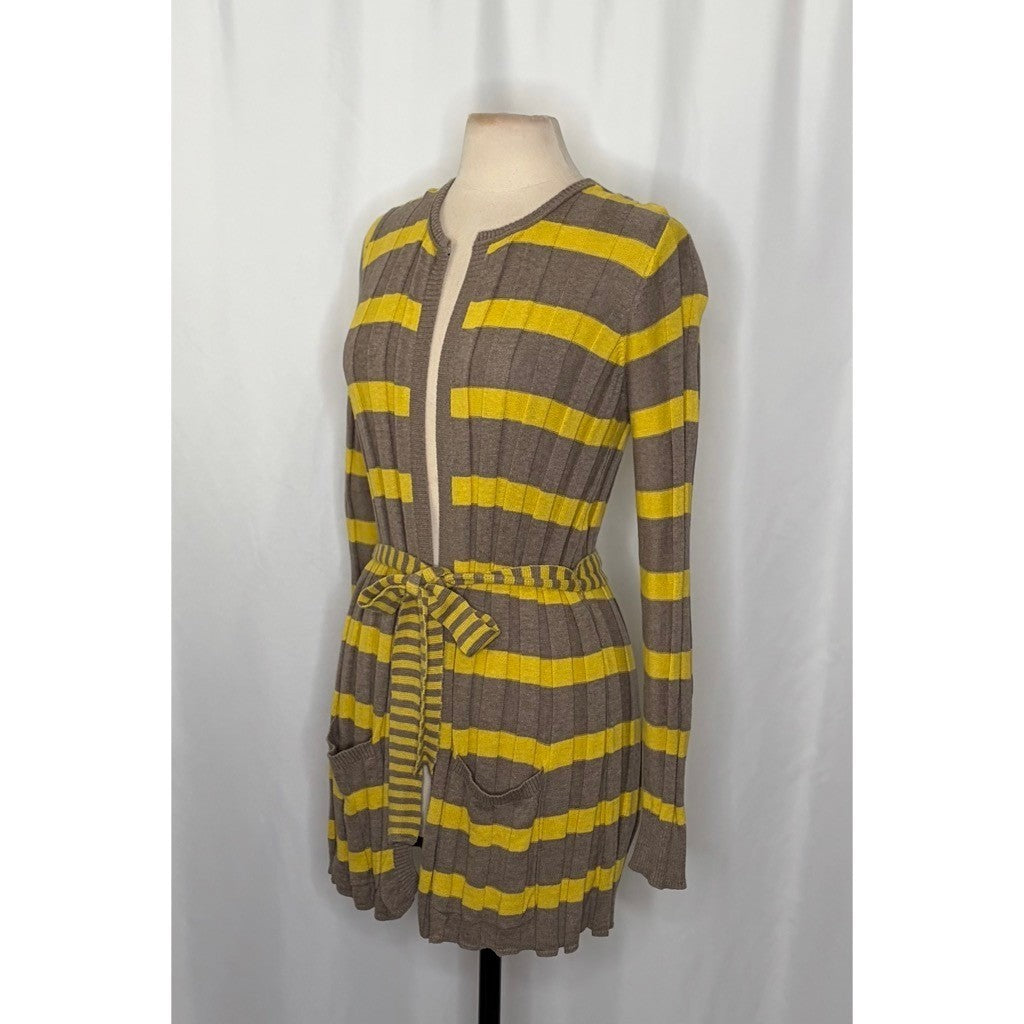 Anthropologie MAPLE Silk Switching Lanes Belted Cardigan Sweater Pleated Large