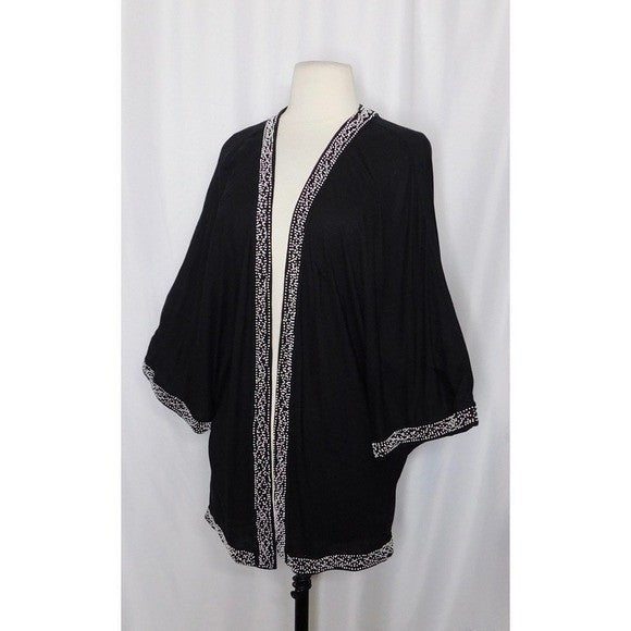 Anthropologie LEIFNOTES Twirled Trim Beaded Kimono Cardigan Sweater Black Small