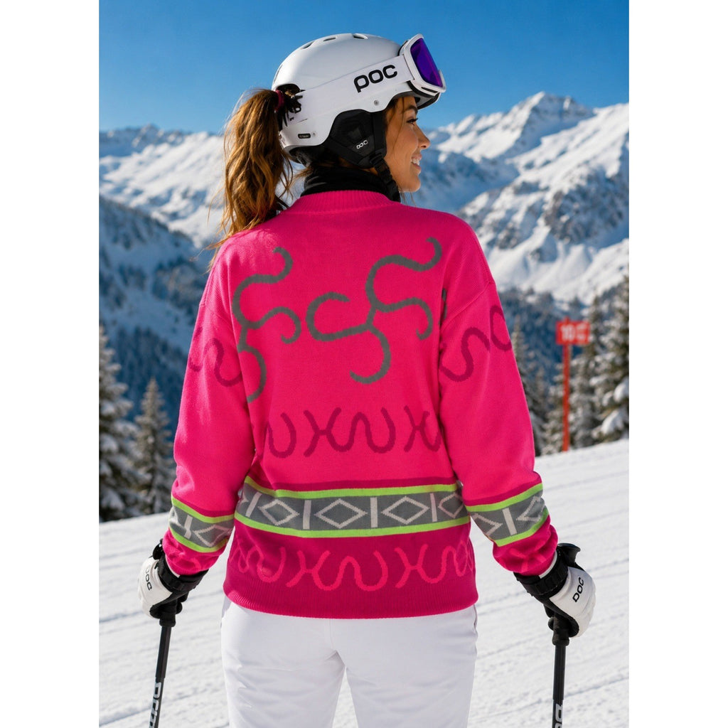 Vintage SUMMIT COUNTY Sporty Wool Blend Crew Neck Sweater Pink Colorful Medium