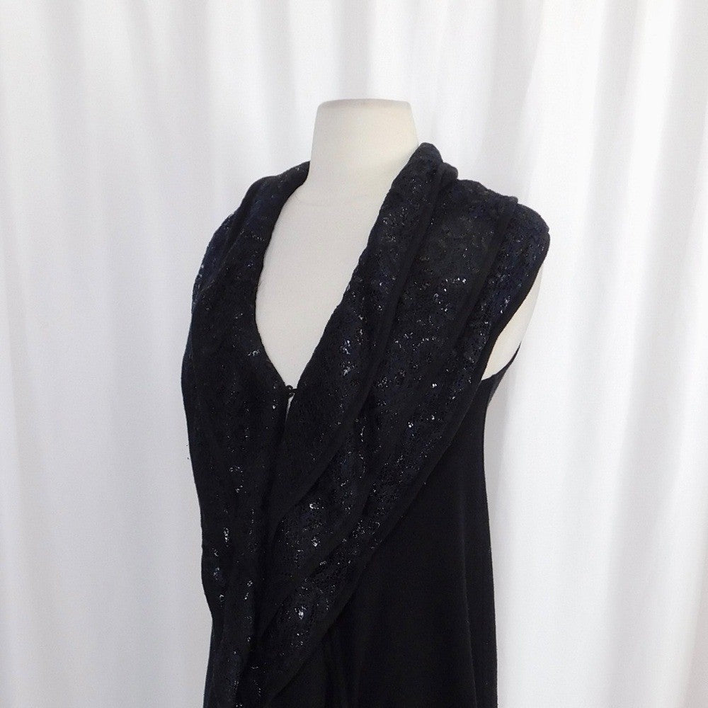 ALICE + OLIVIA Black Cascading Ruffled Knit Floral Lace Sweater Vest Cashmere XS