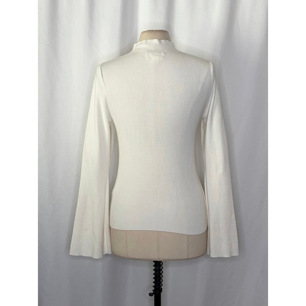 Anthropologie MAEVE Arlowe Bell Sleeve Sweater Ivory Mockneck Mock Neck Medium