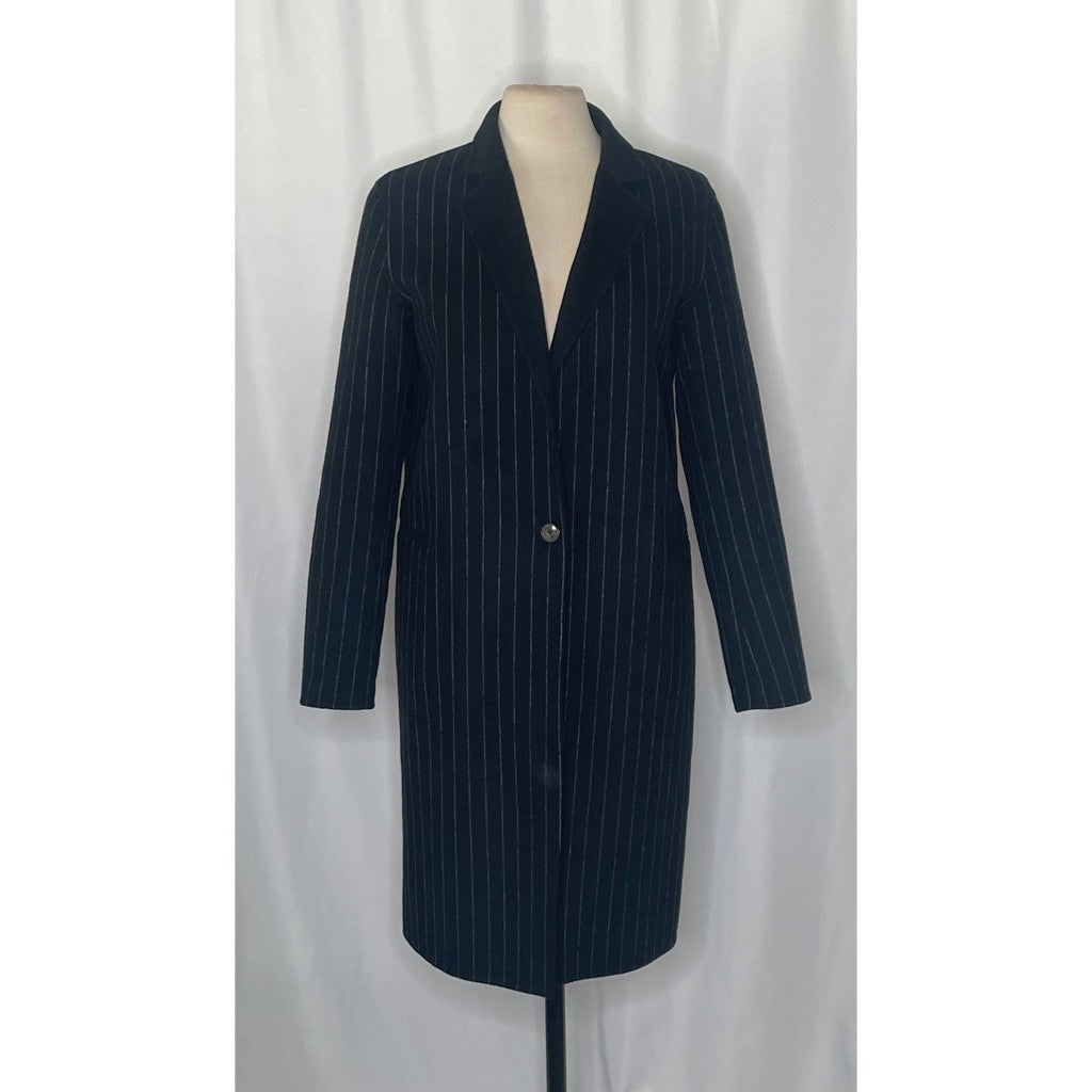 SANDRO Paris Felted Wool Long Coat Black Gray Pinstripe Stripe Size 1 / US 4