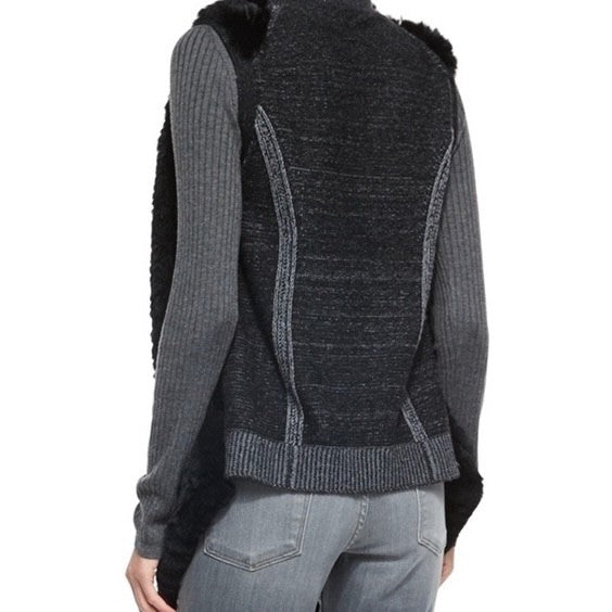 VINCE Rex Rabbit Fur Drape Front Sweater Vest Mixed Materials Knit Back X-Small