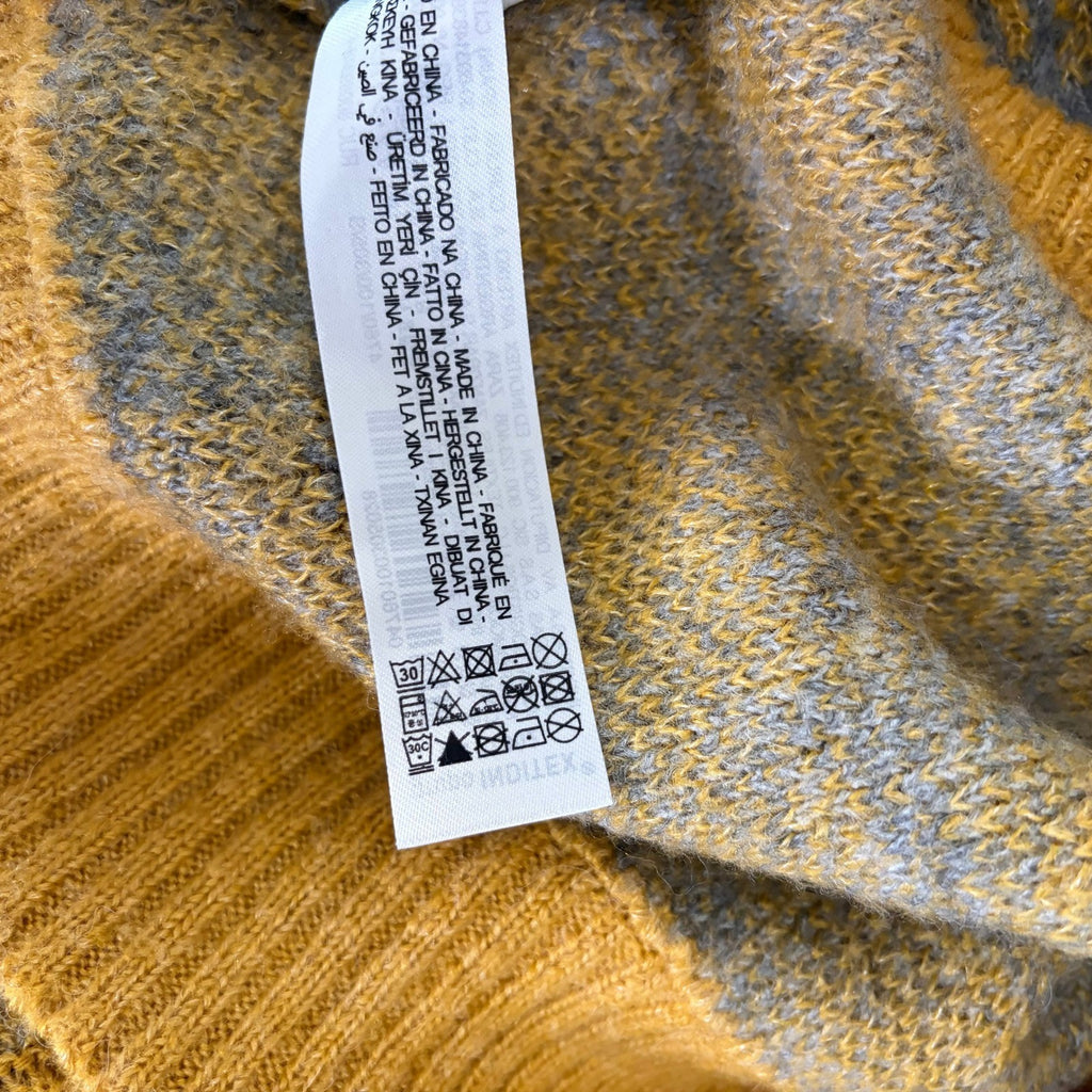 ZARA Chunky Wool Sweater Vest Plaid Star Pattern Yellow Gray Academia Small