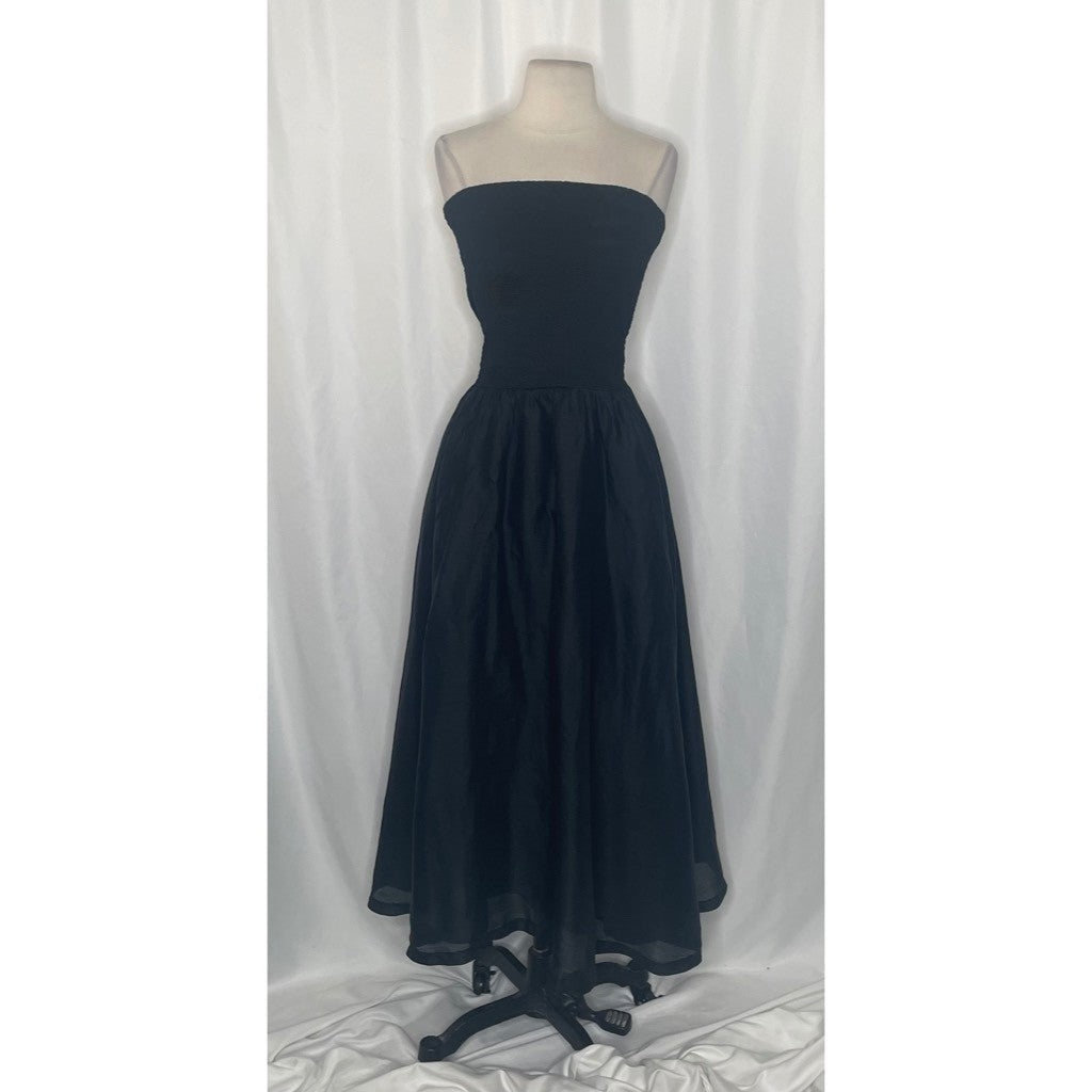 NWT!! J. CREW Strapless Mixy Dress Solid Black Midi Textured Preppy Medium