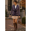 COSY WOOL by Elson Purple Geometric Cardigan Sweater Belted Tie Waist Size 38
