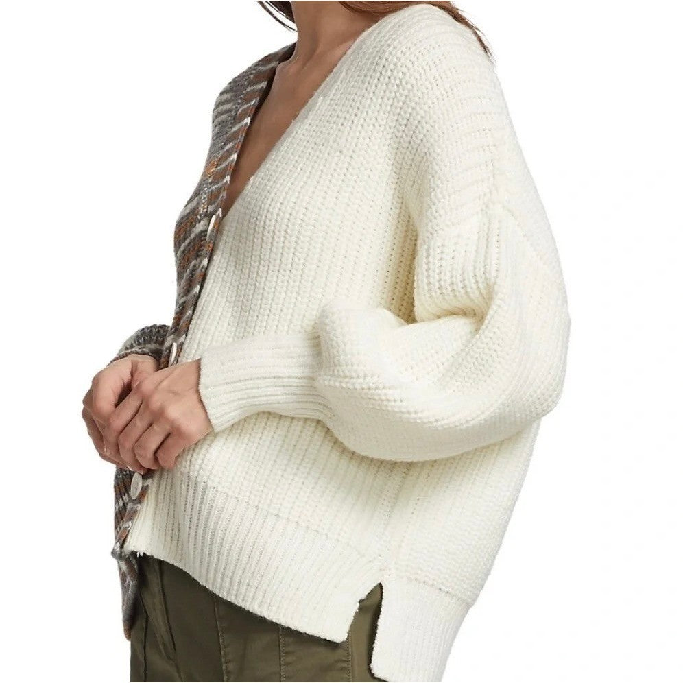CINQ A SEPT Anabella Chunky Knit Cardigan Sweater Colorblock Space Dye Small