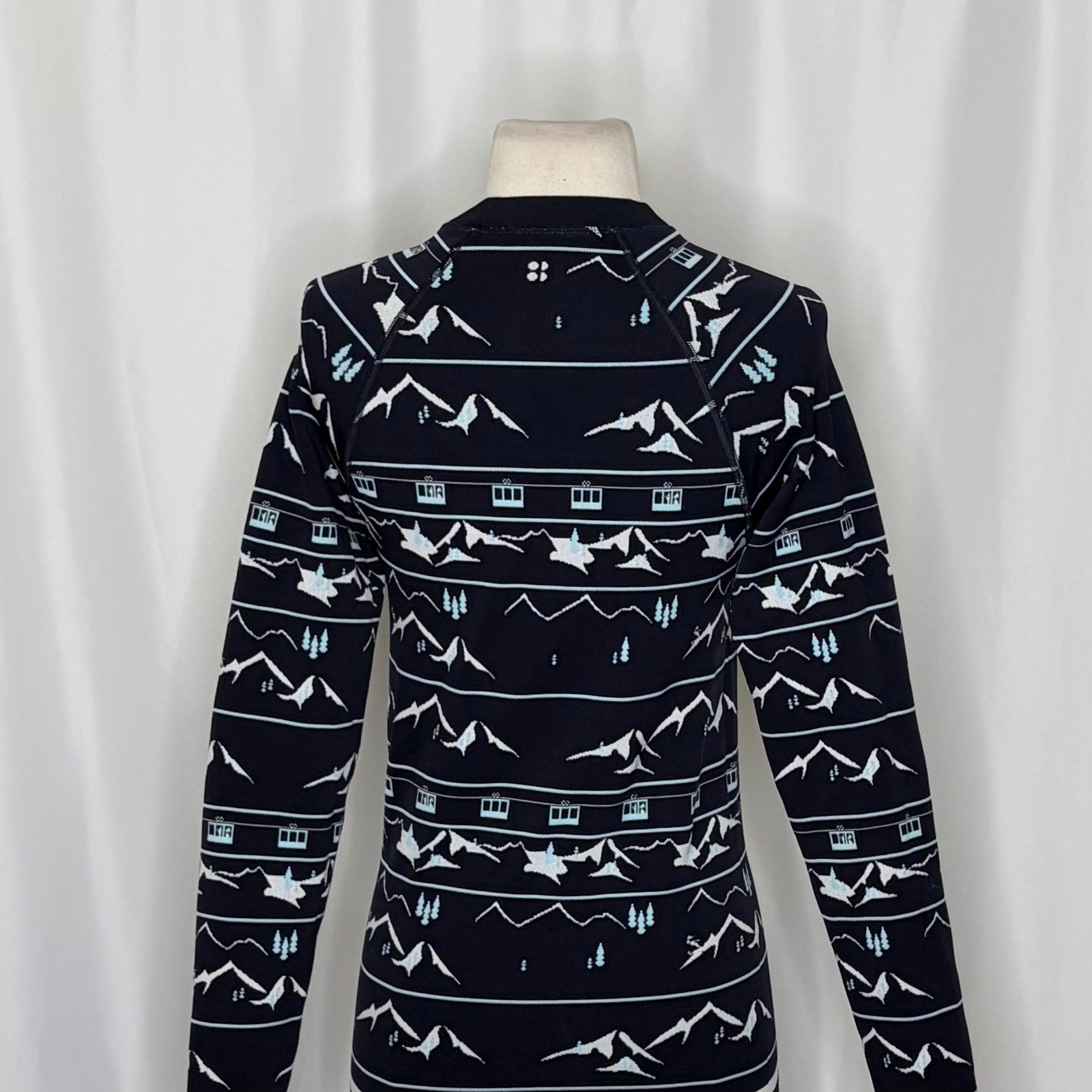 SWEATY BETTY Ski Lift Base Layer Jacquard Navy Blue Sporty Top Shirt Large