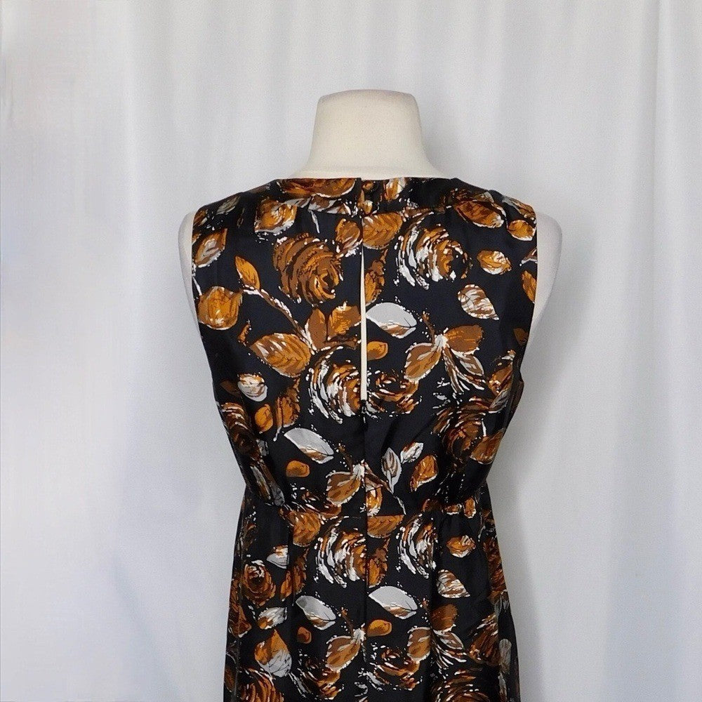 TIBI Floral Silk Dress Roses Retro Black Orange Empire Bodice Party Holidays 2